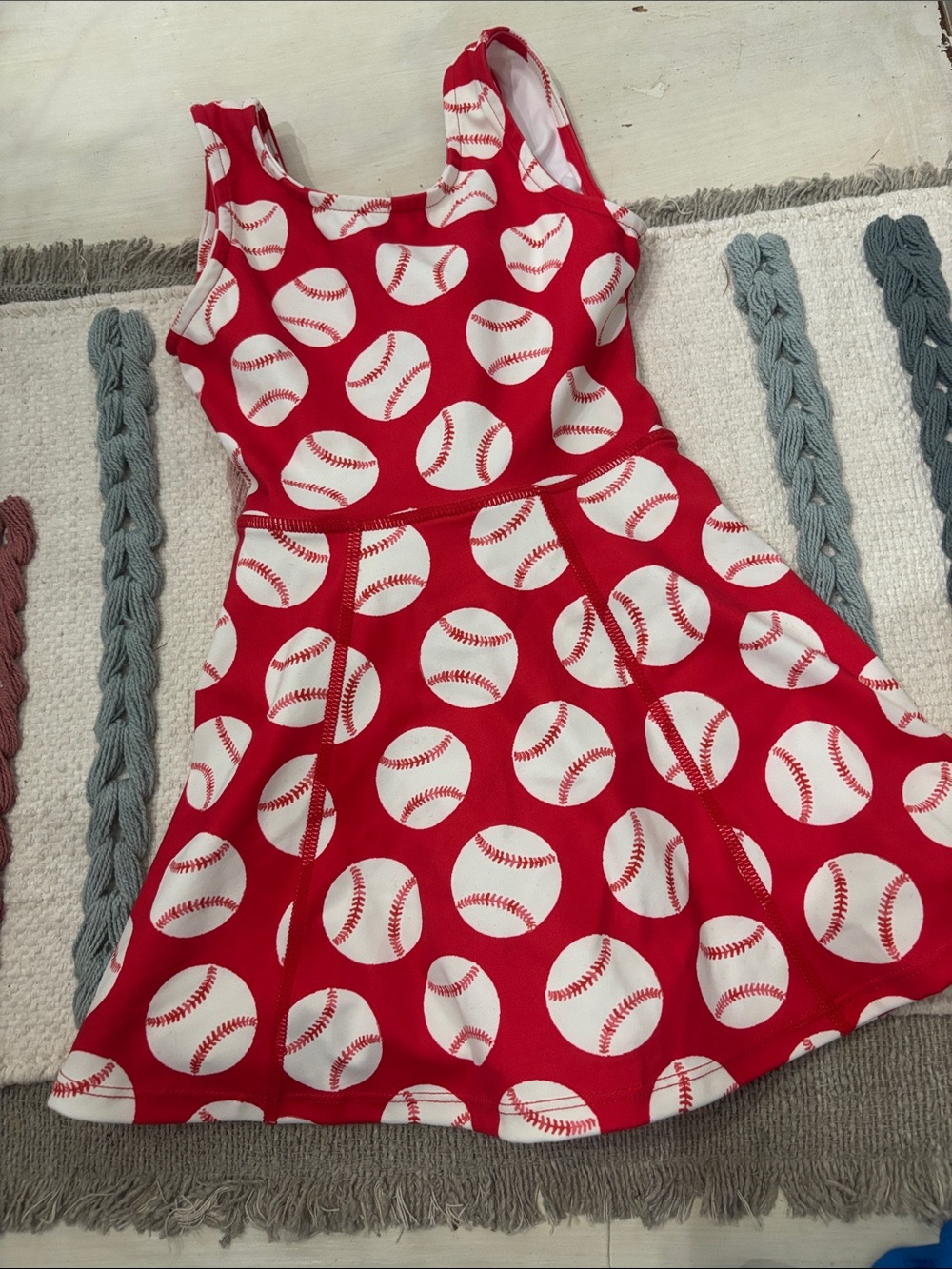 SweetHoney Red Baseball Print Skater Dress